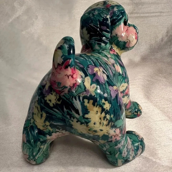7" Floral Decoupage Porcelain Patchworks Puppy Dog Figurine by Joan Baker Design - Picture 4 of 5